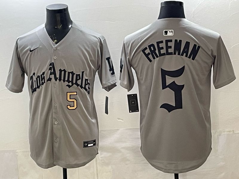 Men 2026 Los Angeles Dodgers #5 Freeman Grey Five generations Nike MLB Jersey style 002